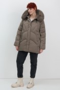 Купить Куртка зимняя женская с мехом и капюшоном тренд коричневого цвета 7656K, фото 11