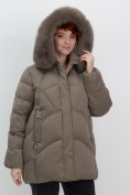 Купить Куртка зимняя женская с мехом и капюшоном тренд коричневого цвета 7656K, фото 13