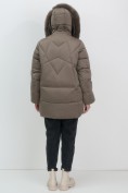 Купить Куртка зимняя женская с мехом и капюшоном тренд коричневого цвета 7656K, фото 14