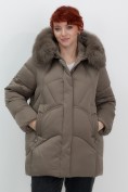 Купить Куртка зимняя женская с мехом и капюшоном тренд коричневого цвета 7656K, фото 16