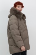 Купить Куртка зимняя женская с мехом и капюшоном тренд коричневого цвета 7656K, фото 17