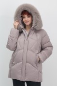 Купить Куртка зимняя женская с мехом и капюшоном тренд светло-коричневого цвета 7656SK, фото 9