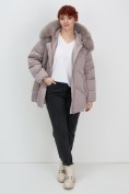 Купить Куртка зимняя женская с мехом и капюшоном тренд светло-коричневого цвета 7656SK, фото 18