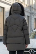 Купить Куртка зимняя женская с мехом и капюшоном тренд темно-серого цвета 7656TC, фото 4
