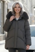 Купить Куртка зимняя женская с мехом и капюшоном тренд темно-серого цвета 7656TC, фото 2