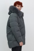Купить Куртка зимняя женская с мехом и капюшоном тренд темно-зеленого цвета 7656TZ, фото 10