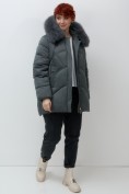 Купить Куртка зимняя женская с мехом и капюшоном тренд темно-зеленого цвета 7656TZ, фото 17