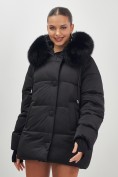 Купить Куртка зимняя женская с мехом и капюшоном тренд черного цвета 7658Ch, фото 9