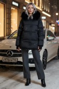 Купить Куртка зимняя женская с мехом и капюшоном тренд черного цвета 7658Ch, фото 4