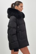 Купить Куртка зимняя женская с мехом и капюшоном тренд черного цвета 7658Ch, фото 11