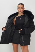 Купить Куртка зимняя женская с мехом и капюшоном тренд черного цвета 7658Ch, фото 15