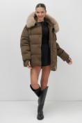 Купить Куртка зимняя женская с мехом и капюшоном тренд горчичного цвета 7658G, фото 18