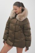 Купить Куртка зимняя женская с мехом и капюшоном тренд горчичного цвета 7658G, фото 10