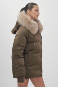Купить Куртка зимняя женская с мехом и капюшоном тренд горчичного цвета 7658G, фото 11