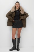 Купить Куртка зимняя женская с мехом и капюшоном тренд горчичного цвета 7658G, фото 17