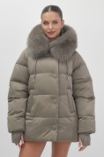 Купить Куртка зимняя женская с мехом и капюшоном тренд коричневого цвета 7658K, фото 9