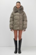 Купить Куртка зимняя женская с мехом и капюшоном тренд коричневого цвета 7658K, фото 19