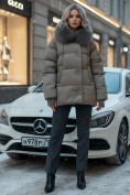 Купить Куртка зимняя женская с мехом и капюшоном тренд коричневого цвета 7658K