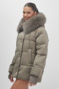 Купить Куртка зимняя женская с мехом и капюшоном тренд коричневого цвета 7658K, фото 10