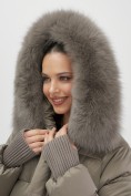 Купить Куртка зимняя женская с мехом и капюшоном тренд коричневого цвета 7658K, фото 15