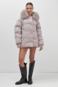 Купить Куртка зимняя женская с мехом и капюшоном тренд светло-коричневого цвета 7658SK, фото 9