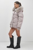 Купить Куртка зимняя женская с мехом и капюшоном тренд светло-коричневого цвета 7658SK, фото 10