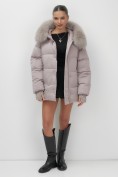 Купить Куртка зимняя женская с мехом и капюшоном тренд светло-коричневого цвета 7658SK, фото 12
