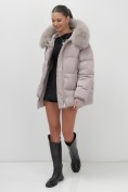 Купить Куртка зимняя женская с мехом и капюшоном тренд светло-коричневого цвета 7658SK, фото 13