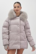 Купить Куртка зимняя женская с мехом и капюшоном тренд светло-коричневого цвета 7658SK, фото 15