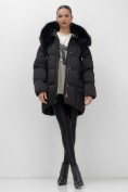 Купить Куртка зимняя женская с мехом и капюшоном тренд черного цвета 7660Ch, фото 13