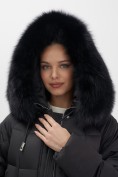 Купить Куртка зимняя женская с мехом и капюшоном тренд черного цвета 7660Ch, фото 15