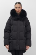 Купить Куртка зимняя женская с мехом и капюшоном тренд черного цвета 7660Ch, фото 16