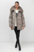 Купить Куртка зимняя женская с мехом и капюшоном тренд коричневого цвета 7660K, фото 19