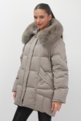 Купить Куртка зимняя женская с мехом и капюшоном тренд коричневого цвета 7660K, фото 10