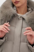 Купить Куртка зимняя женская с мехом и капюшоном тренд коричневого цвета 7660K, фото 13
