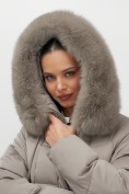 Купить Куртка зимняя женская с мехом и капюшоном тренд коричневого цвета 7660K, фото 15