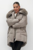 Купить Куртка зимняя женская с мехом и капюшоном тренд коричневого цвета 7660K, фото 17