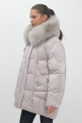 Купить Куртка зимняя женская с мехом и капюшоном тренд светло-коричневого цвета 7660SK, фото 18