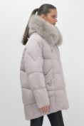 Купить Куртка зимняя женская с мехом и капюшоном тренд светло-коричневого цвета 7660SK, фото 19