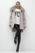 Купить Куртка зимняя женская с мехом и капюшоном тренд светло-коричневого цвета 7660SK, фото 10
