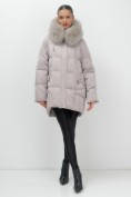 Купить Куртка зимняя женская с мехом и капюшоном тренд светло-коричневого цвета 7660SK, фото 13