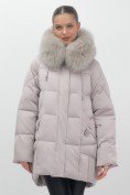 Купить Куртка зимняя женская с мехом и капюшоном тренд светло-коричневого цвета 7660SK, фото 17
