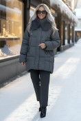 Купить Куртка зимняя женская с мехом и капюшоном тренд темно-серого цвета 7660TC, фото 4