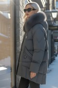 Купить Куртка зимняя женская с мехом и капюшоном тренд темно-серого цвета 7660TC, фото 3