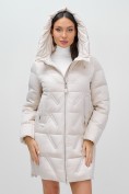 Купить Куртка зимняя женская классическая с капюшоном бежевого цвета 7671B, фото 9