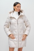 Купить Куртка зимняя женская классическая с капюшоном бежевого цвета 7671B, фото 10