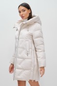 Купить Куртка зимняя женская классическая с капюшоном бежевого цвета 7671B, фото 12