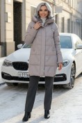 Купить Куртка зимняя женская классическая с капюшоном светло-коричневого цвета 7671SK, фото 4