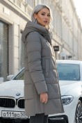 Купить Куртка зимняя женская классическая с капюшоном серого цвета 7671Sr, фото 3