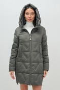 Купить Куртка зимняя женская классическая с капюшоном темно-серого цвета 7671TC, фото 9